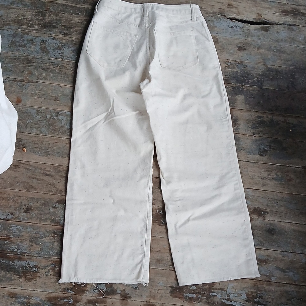 EUC LC Lauren Conrad Wide Leg Ankle Frayed Ankle Speckled Cream Trousers Size 4 - Picture 5 of 8